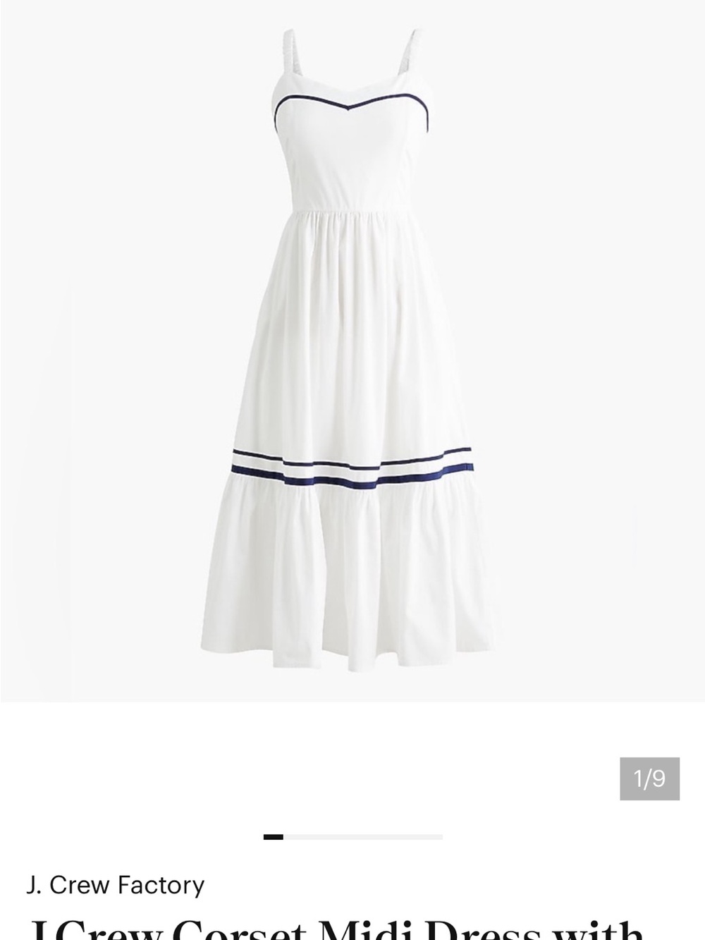 J. Crew White Midi Dress with Navy Trim